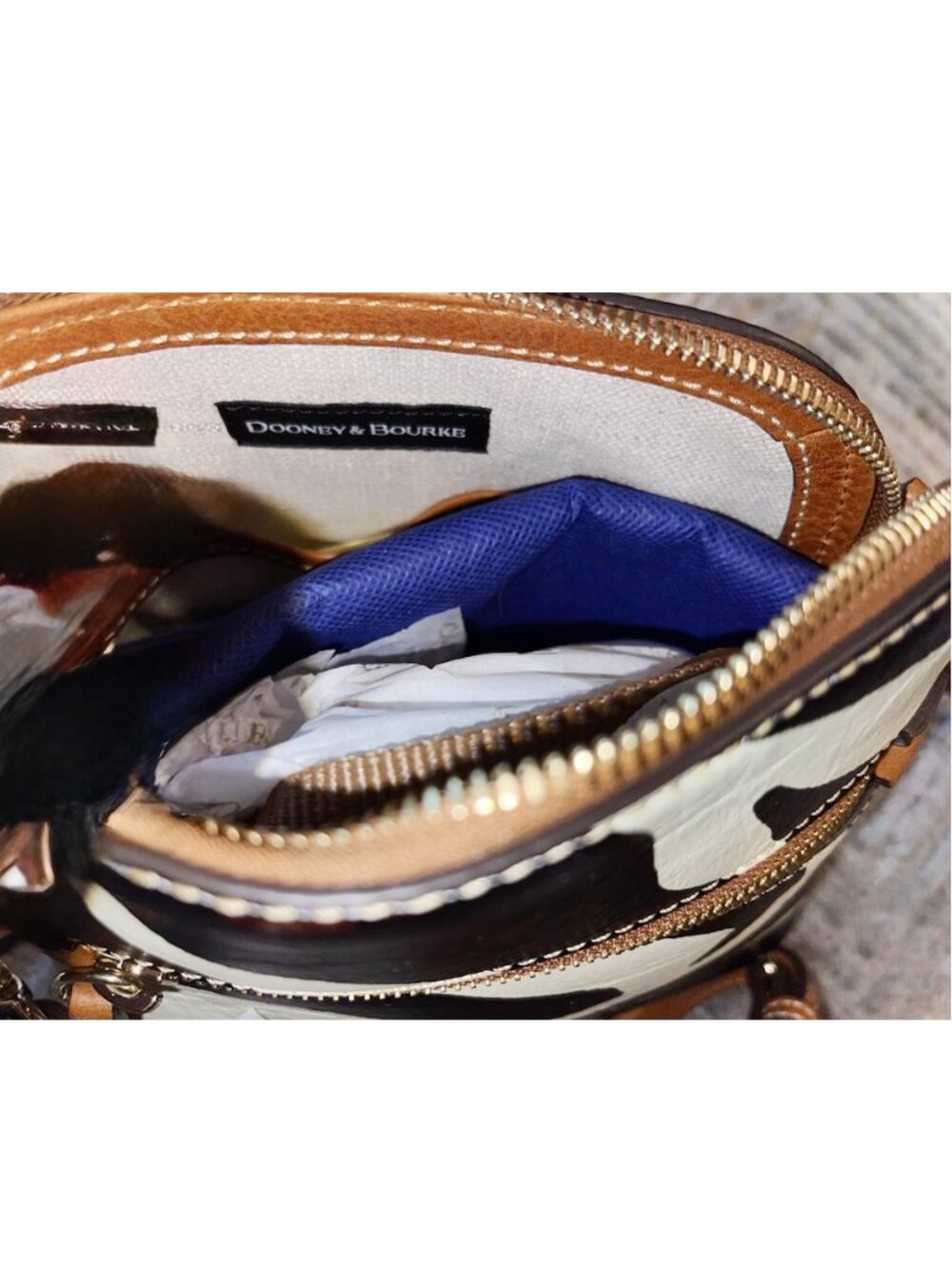New Dooney & Bourke Zena Zebra Italian Leather Domed Crossbody Satchel Bag - Picture 9 of 12